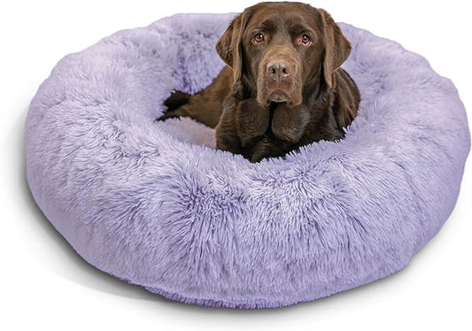 Best Friends by Sheri The Original Calming Donut Cat and Dog Bed in Shag Fur Lavender, Large 36"