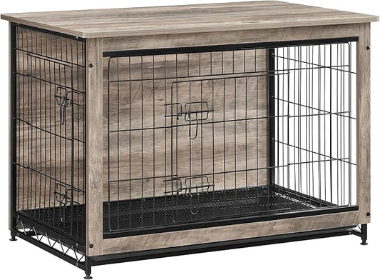 Feandrea Dog Crate Furniture, Side End Table, Modern Kennel for Dogs Indoor up to 70 lb, Heavy-Duty Dog Cage with Multi-Purpose Removable Tray, Double-Door Dog House, Greige UPFC003G01