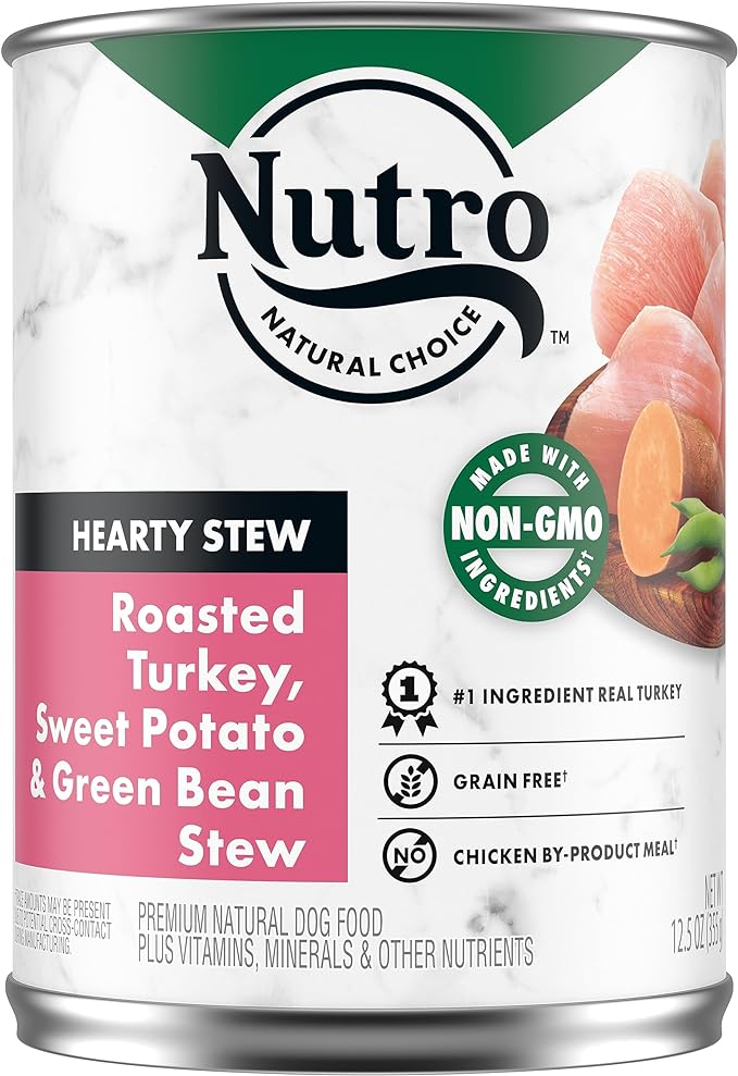 NUTRO HEARTY STEW Adult Natural Grain Free Wet Dog Food Cuts in Gravy Roasted Turkey, Sweet Potato & Green Bean Stew (12) 12.5 oz Cans