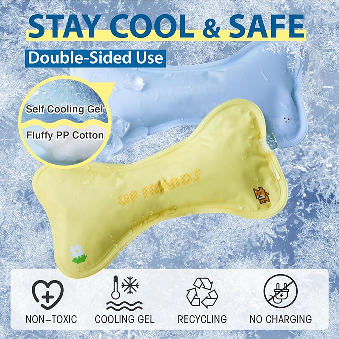 Cooling Pillow for Dogs, 6'' x 12'', Neck Support, Self Cooling Gel, Waterproof, Portable, Suitable for Cats, Puppies, Small Breed Dogs, Perfect Pet Summer Product, Baby Blue, S