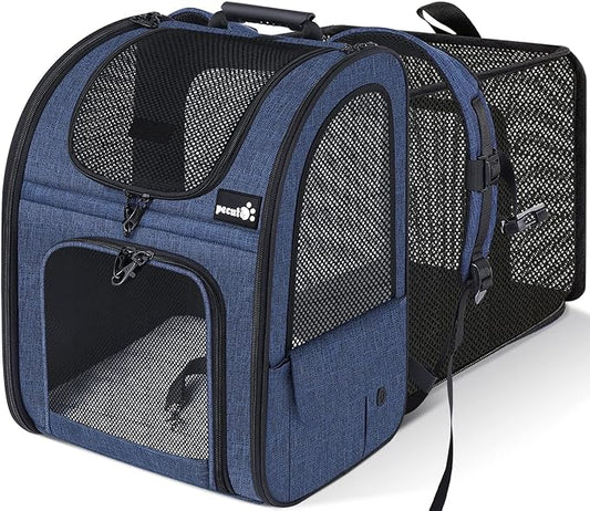 Pecute Pet Carrier Backpack, Large Cat Carrier Backpack, Expandable Cat Backpack with Breathable Mesh for Medium Large Cats, and Small Dogs, Dog Backpack Carrier for Travel Hiking Blue