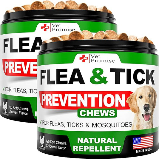 (2 Pack) Flea and Tick Prevention for Dogs Chewables - All Natural Dog Flea & Tick Control - Flea and Tick Chews for Dogs - Oral Flea Pills for Dogs Supplement - Made in USA - 240 Chews