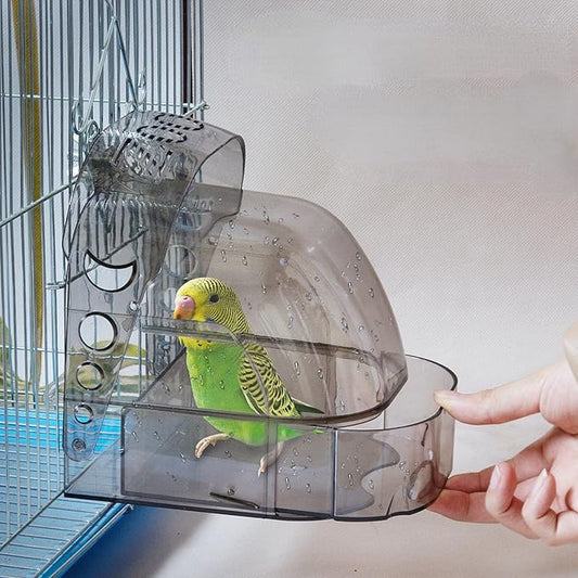 Bird Bath Cage, Cleaning Pet Supplies Cockatiel Bird Clear Bathtub with Bottom Drawer for Little Bird Parrots Spacious Parakeets Portable Shower for Most Birdcage