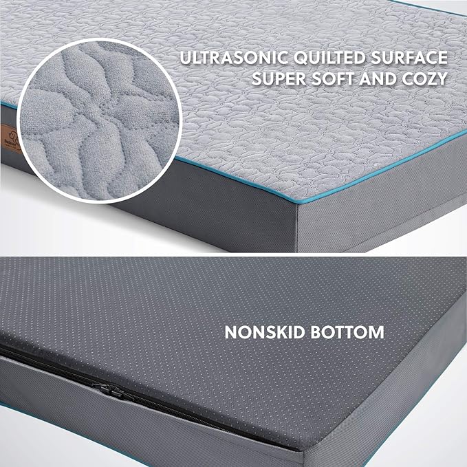 Bedsure Orthopedic Dog Bed for Medium Dogs - Memory Foam Dog Beds, 2-Layer Thick Pet Bed with Removable Washable Cover and Waterproof Lining (30x20x3 Inches), Grey