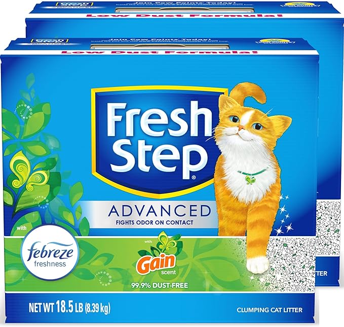 Fresh Step Clumping Cat Litter, With Gain, Advanced, Extra Large, 37 Pounds total (2 Pack of 18.5lb Boxes)