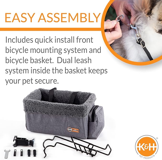 K&H Pet Products Universal Bike Pet Carrier for Travel, Cat and Dog Bicycle Baskets, Classy Gray Large 12 X 16 X 10 Inches