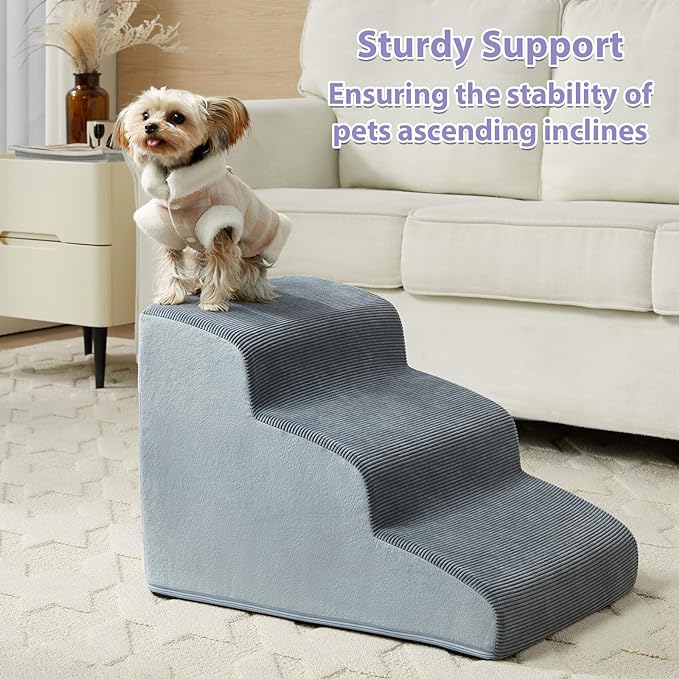 Dog Steps for Bed, 4-Steps Dog Ramp for Bed, Pet Stairs with Highly Supportive Foam and Non-Slip Bottom, Dog Stairs for Large Dogs and Medium Dogs (High 19.7 Inch)