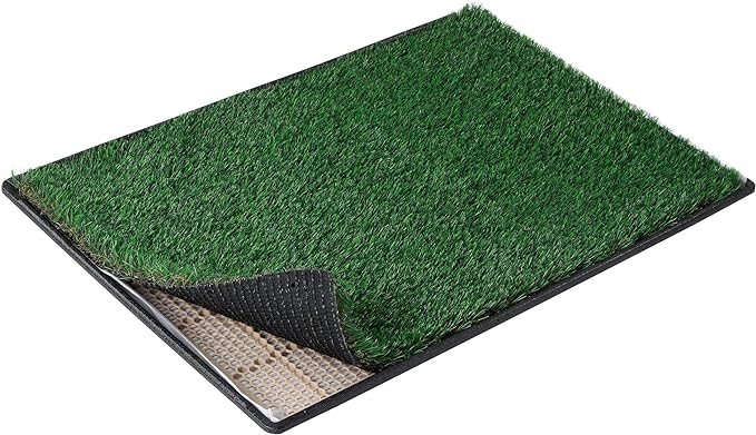 MEEXPAWS Dog Grass Pee Pads for Dogs with Tray | Extra Large 45×34 in | 2× Dog Artificial Grass Pads Replacement| Rapid Drainage | Indoor Dog Litter Box | Hemmed Edge