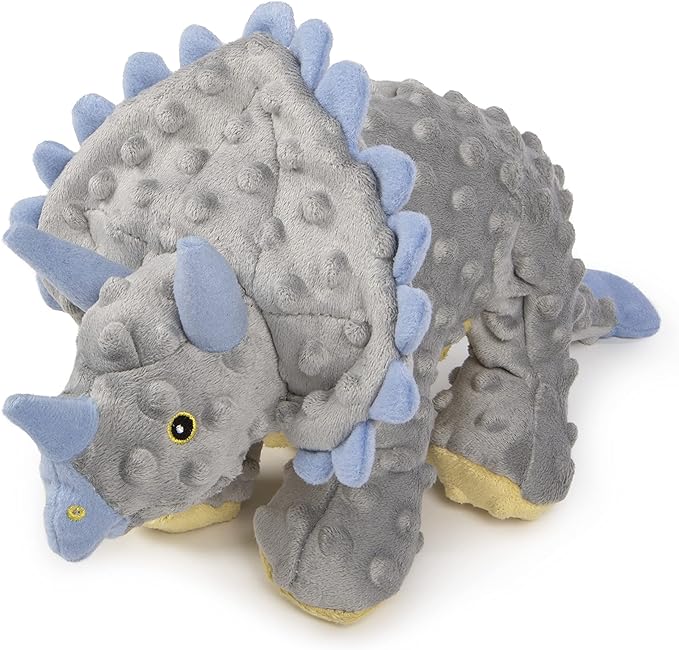 goDog Dinos Frills Squeaky Plush Dog Toy, Chew Guard Technology - Gray, Large