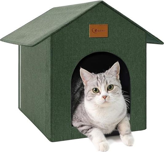 Outdoor Cat House, Outdoor Cat Shelter Feral Cat, Outside Waterproof Cat House for Outdoor/Indoor Cats, Insulated Cat House for Winter with Cozy Cushion, Easy to Assemble, Olive Green