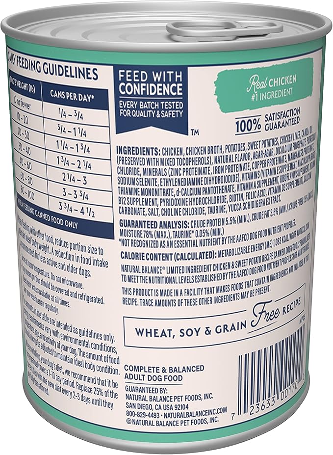 Natural Balance Limited Ingredient Adult Grain-Free Wet Canned Dog Food, Chicken & Sweet Potato Recipe, 13 Ounce (Pack of 12)