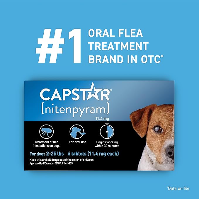 Capstar(nitenpyram) for Dogs Fast-Acting Oral Flea Treatment for Dogs 2-25 lbs, Vet-Recommended Medication Tablets Start Killing in 30 Minutes, 6 Doses