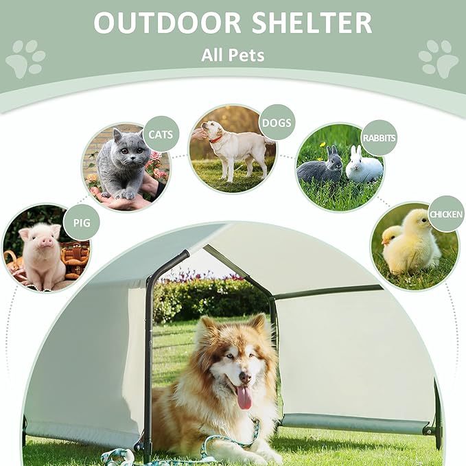 Dog Shade Shelter Outdoor Tent for Large Medium Dogs, 4'x4'x3' Outside Sun Rain Canopy Pet House for Cats Pigs Livestock with Waterproof Roof Ground Nails