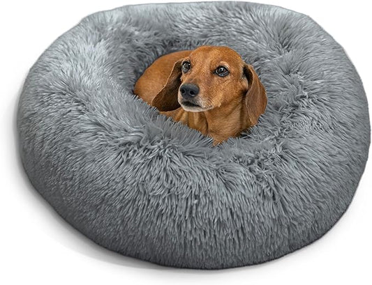 Best Friends by Sheri The Original Calming Donut Cat and Dog Bed in Shag Fur Gray, Small 23"