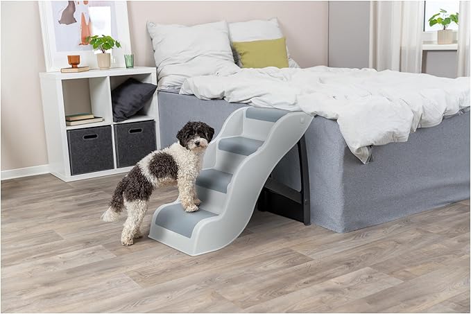 TRIXIE 4 Step Pet Stairs, Lightweight and Collapsible, Easy to Store, Non-Slip Treads, Ideal for Dogs and Cats, Gray