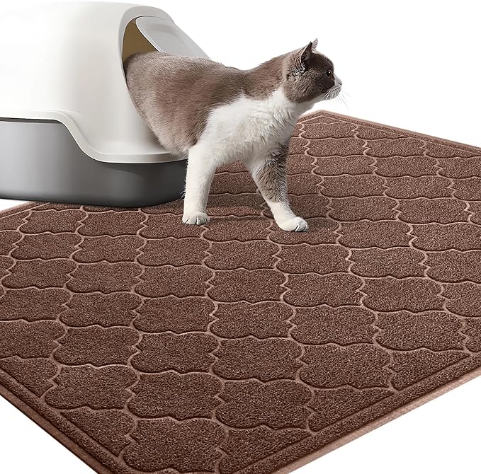 LuxStep Cat Litter Mat Litter Trapping Mat, 35x47 Inch Waterproof and Non-Slip Litter Box Mat for Clean Floors, Soft on Cat Paws, Large Litter Pad for Indoor Cat Supplies and Essentials, Coffee