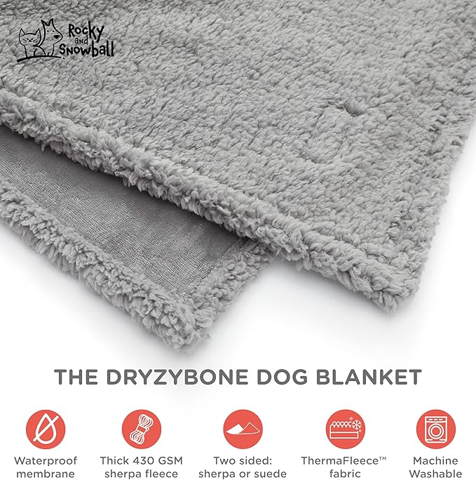 Waterproof Dog Blankets for Large Dogs Washable - Sherpa Dog Blanket for Bed, Pet Covers for Couches and Sofas, Cars, 40x60 - Light Grey