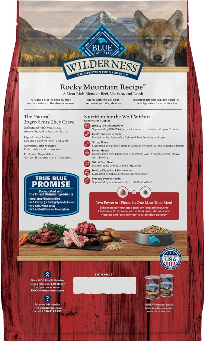 Blue Buffalo Wilderness Rocky Mountain Recipe High-Protein Dry Puppy Food with DHA, Made in the USA with Natural Ingredients Plus Wholesome Grains, Red Meat, 4.5-lb. Bag