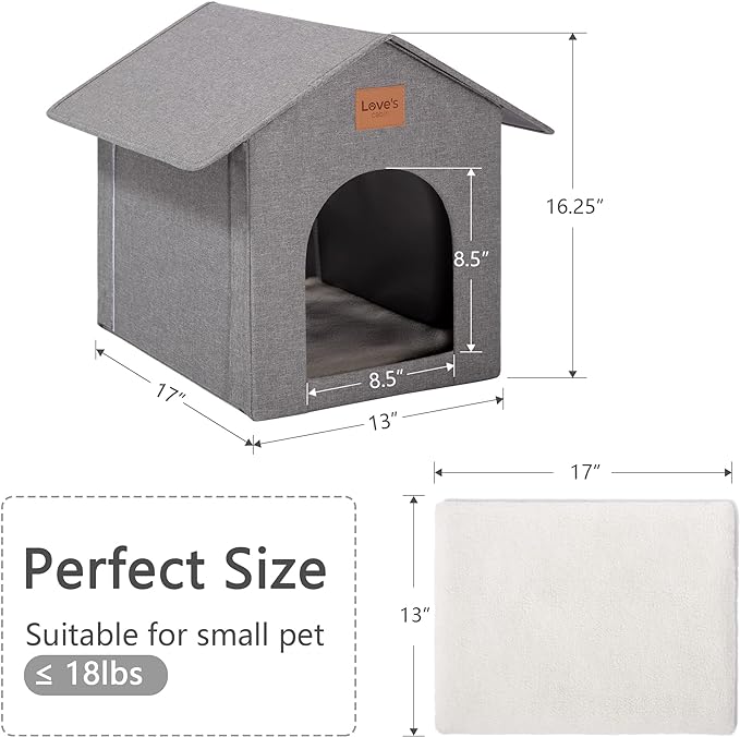 Love's cabin Outdoor Cat House Weatherproof, Insulated Feral Cat House Outdoor for All Season, Waterproof Outside Cat House for Outdoor/Indoor Cats, Feral Cat Shelter with Removable Soft Cushion
