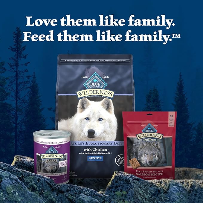 Blue Buffalo Wilderness Senior High Protein Dry Dog Food With Real Chicken Plus Wholesome Grains, Made in the USA with Natural Ingredients, Chicken, 24-lb. Bag