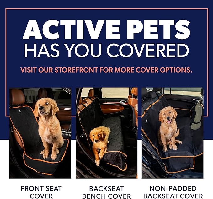 Active Pets Dog Car Seat Cover for Back Seat - Waterproof Pet Back Seat Cover for Trucks, Sedans & SUVs - Use with Chom Chom Roller Pet Hair Remover. Orange XL