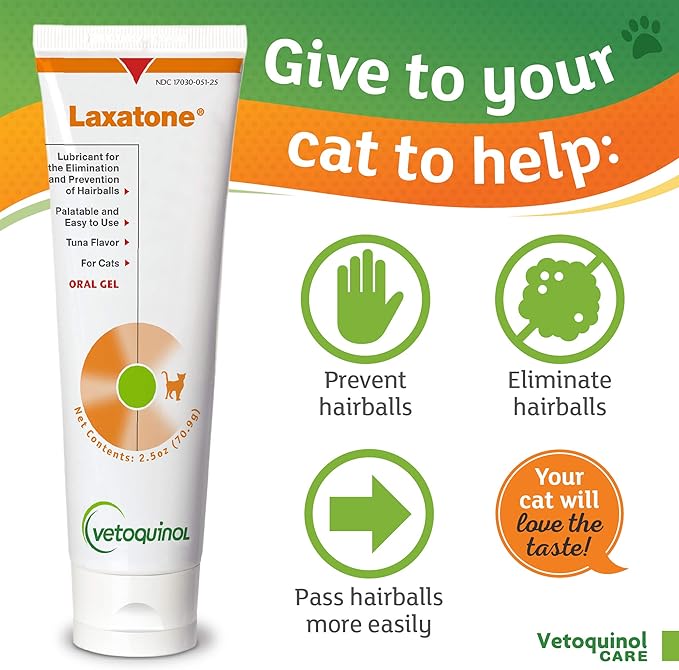 Vetoquinol Laxatone: Oral Hairball Lubricant Gel for Cats – Tuna-Flavored, 2.5oz 3 Pack