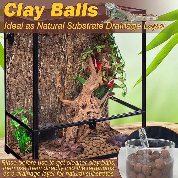 ZeeDix 10LBS Clay Balls for Terrarium, 4mm-16mm Lightweight Clay Leca Balls Reptile Terrarium Substrate, 100% Natural Expanded Clay Pebbles Substrate for Frogs Bearded Dragon Tortoises Snake Bedding