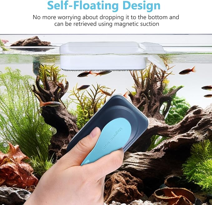 Aquarium Magnetic Glass Cleaner, Fish Tank Algae Magnet Cleaning Tool with Algae Scraper for Glass Aquariums Tank, Floating Scrubber Brush, 2 Detachable Scrapers, Small