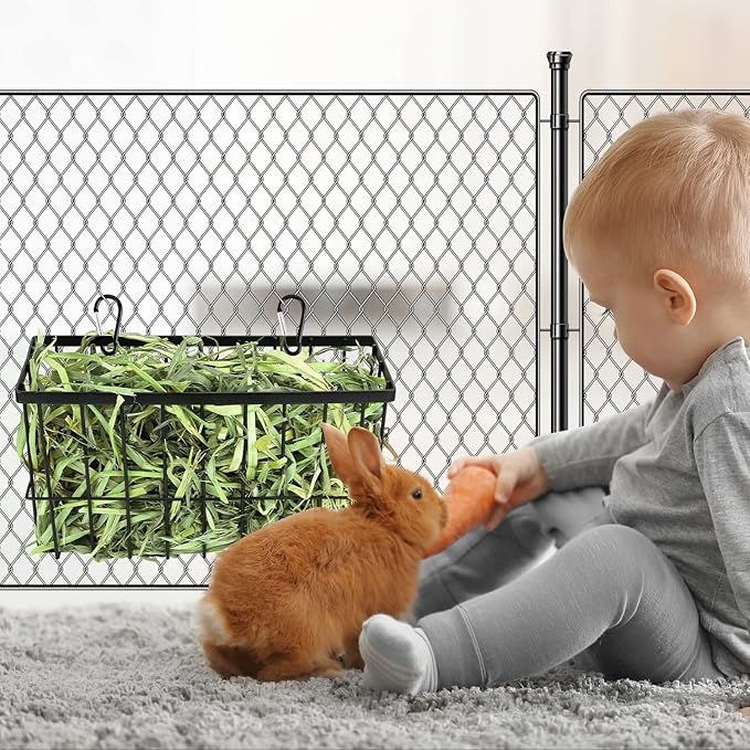 2PCS Rabbit Hay Feeder Guinea Pig Hay Feeder with Heavy Duty Metal Frame hay Rack Pet grass feeder Small animal basket with hook Metal feeding rack for rabbits Guinea pigs Chinchillas Timothy