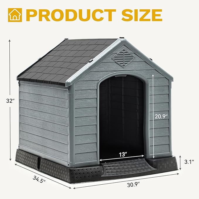 DWVO Spacious and Durable Dog House for Small to Medium Dogs, Indoor & Outdoor Use, Weather Resistant, Easy to Assemble (34.5''L*30.9''W*32''H, Black)