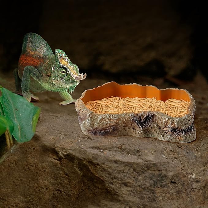 Reptile Food Water Rock Bowls - Lizard Resin Rock Worm Feeding Dish, Amphibian Feeder Bowl Terrarium Decor for Bearded Dragons, Chameleon, Leopard Gecko, Frog, Snake, Hermit Crabs, Turtle Spider Pet