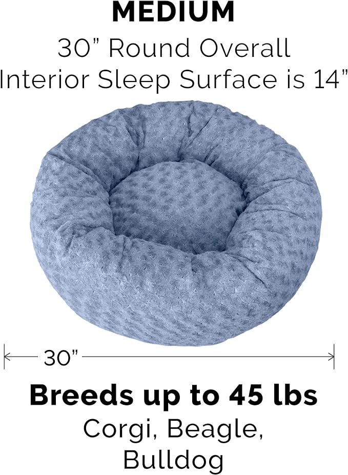 Furhaven 30" Round Donut Dog Bed for Medium/Small Dogs, Refillable w/ Removable Washable Cover, For Dogs Up to 45 lbs - Curly Faux Fur Donut Bed - Fresh Blueberry, Medium