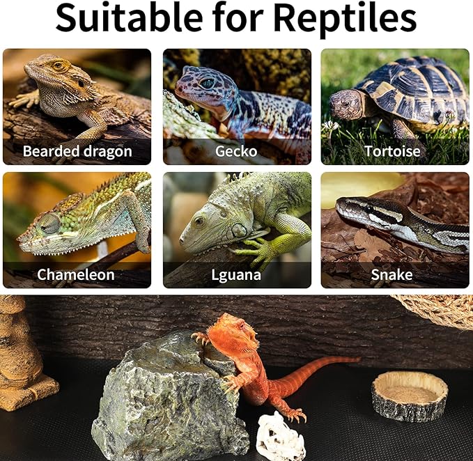 Bearded Dragon Tank Accessories, Reptile Carpet Bedding, Non-Adhesive Reptile Mat Warming Reptile Terrarium Carpet Substrate liner for Leopard Gecko, Snake, Lizard, Tortoise, Iguana Black(18"x36")