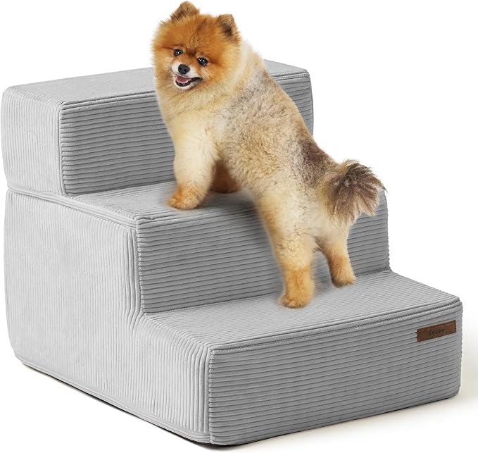 Lesure Dog Stairs for Small Dogs - Pet Stairs for Beds and Couch, Folding Pet Steps with CertiPUR-US Certified Foam for Cat and Doggy, Non-Slip Bottom Dog Steps, Glacier Gray, 3 Steps