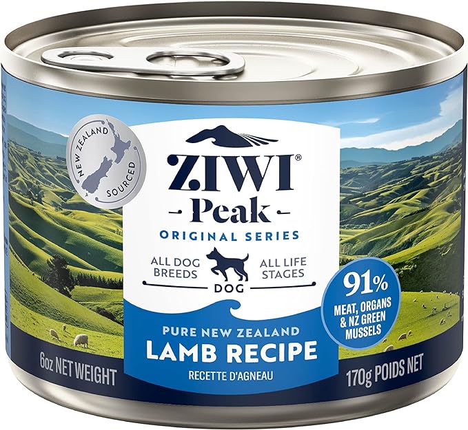 ZIWI Peak Canned Wet Dog Food – All Natural, High Protein, Grain Free, Limited Ingredient, with Superfoods (Lamb, Case of 12, 6oz Cans)