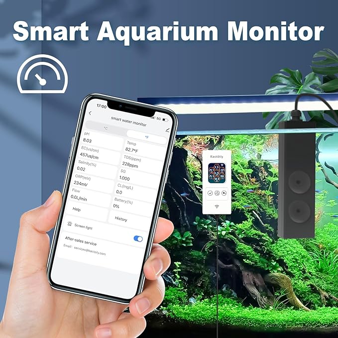 Newest Smart Aquarium Monitor All in One pH/ORP/Salt/S.G/TDS/EC/Temp 24h Online Freshwater and Saltwater Fish Tank Tester (WiFi Version)