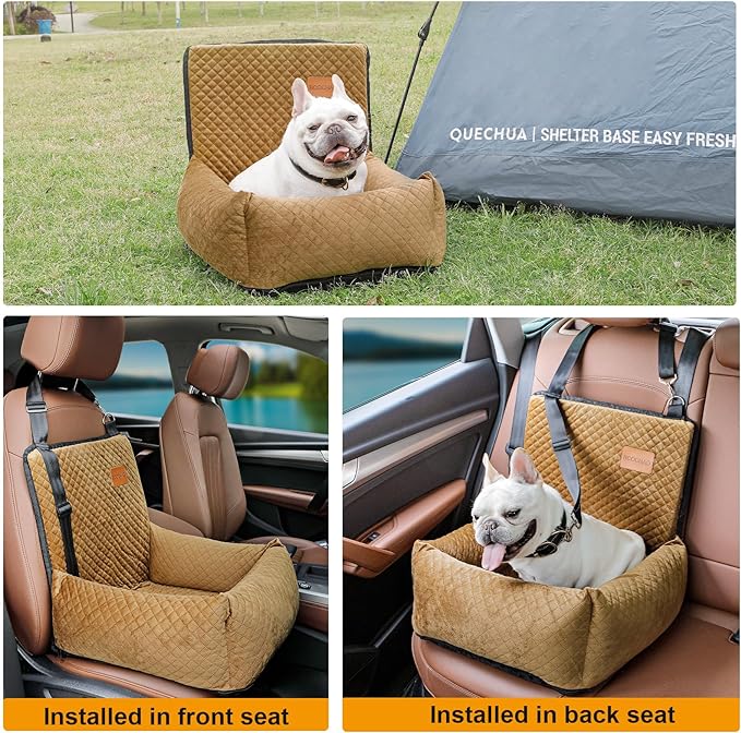 Dog Car Seat Pet Booster Seat Pet Travel Safety Car Seat,The Dog seat Made is Safe and Comfortable, and can be Disassembled for Easy Cleaning (Brown)