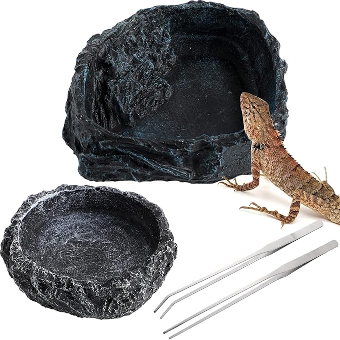 Reptile Bowl - 2Pcs Reptile Water Dish with Feeding Tongs Reptile Feeding Reptile Feeding Bowls Reptile Water Bowl Reptile Food Dish for Lizard Tortoise