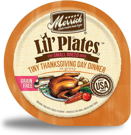 Merrick Lil’ Plates Premium Grain Free Natural, Soft Wet Dog Food For Small Dogs, Tiny Thanksgiving Day Dinner - (Pack of 12) 3.5 oz. Tubs