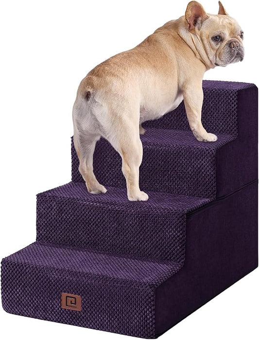 EHEYCIGA Dog Stairs for Bed 18”H, 4-Step Dog Steps for High Bed, Pet Steps for Small Dogs and Cats, Non-Slip Balanced Dog Indoor Ramp, Purple