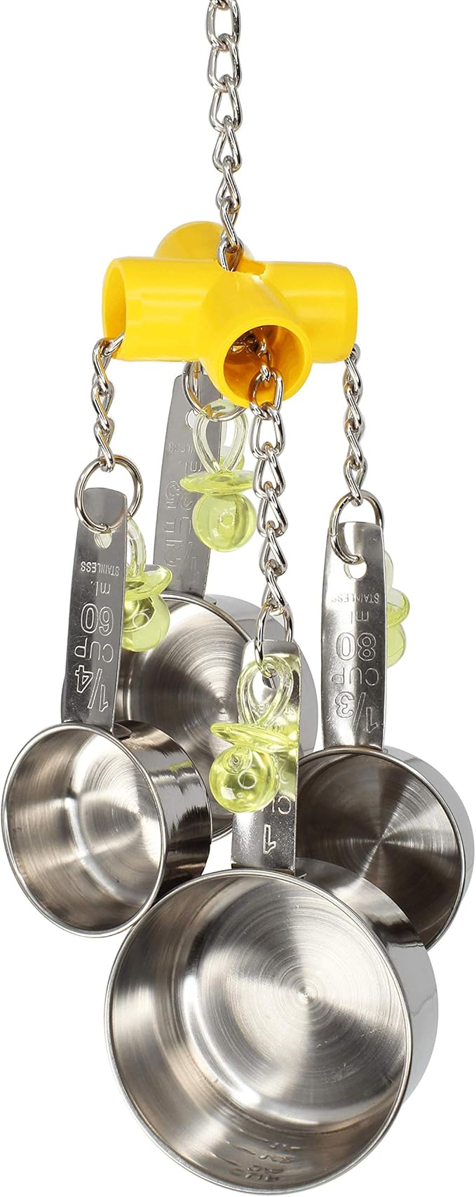 Bonka Bird Toys Clacker Colorful Durable Stainless Steel Pullable Parrot Macaw African Grey Cockatoo (Single Clacker, Yellow Lux)