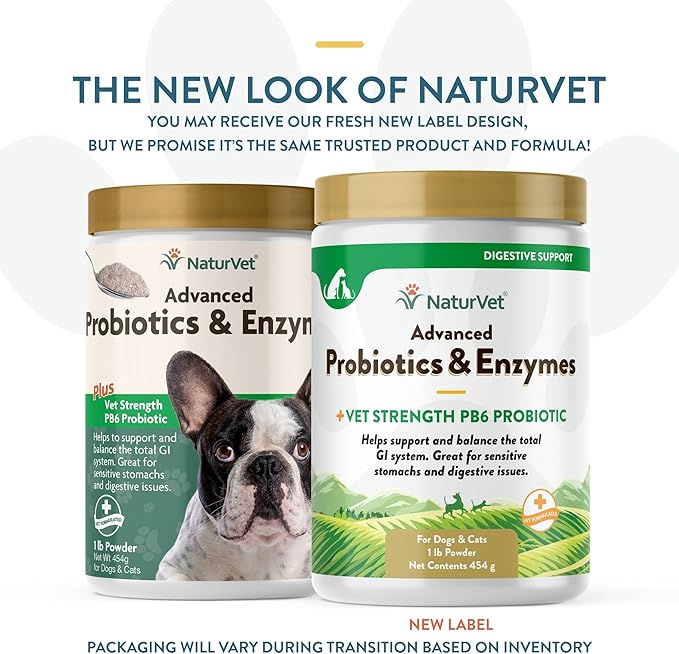 NaturVet – Advanced Probiotics & Enzymes - Plus Vet Strength PB6 Probiotic | Supports and Balances Pets with Sensitive Stomachs & Digestive Issues | for Dogs & Cats (1 lb)