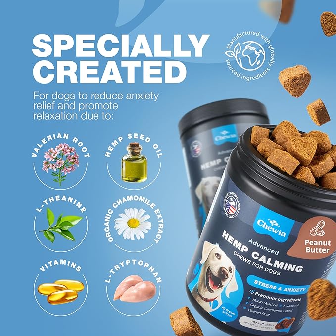 Hemp Сalming Сhews for Dogs Anxiety Relief - Anxiety Relief for Dogs - Dog Calming Chews - Calming Dog Treats for Storms, Separation, Fireworks, Vet Visits, Travel, Grooming - Dog Anxiety Chews