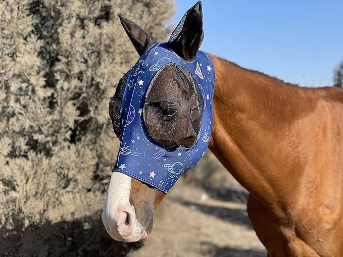 TGW RIDING Horse Fly Mask Super Comfort Horse Fly Mask Elasticity Fly Mask with Ears We Only Make Products That Horses Like (Midnight Blue, Medium)