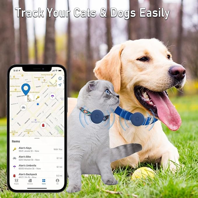 Airtag Dog Collar Holder Waterproof, Hidden Silicone Waterproof Airtag Case for Pet Cat Dog GPS Tracker, Anti-Lost Waterproof Airtag Holders Compatible with Apple AirTag for Dog Cat Collar (Navy)