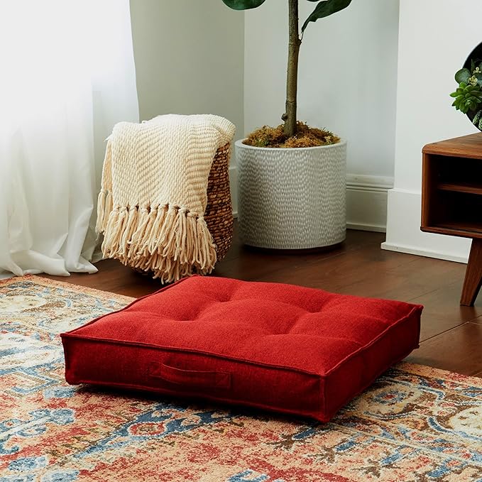 South Pine Porch Mila Square Tufted Pillow Style Dog Bed, Scarlet, Small (24" x 24")