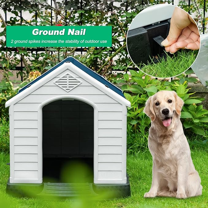 FDW Dog House Indoor Outdoor Durable Ventilate Waterproof Pet Plastic Dog House for Small Medium Large Dogs Insulated Puppy Shelter Kennel Crate with Air Vents and Elevated Floor