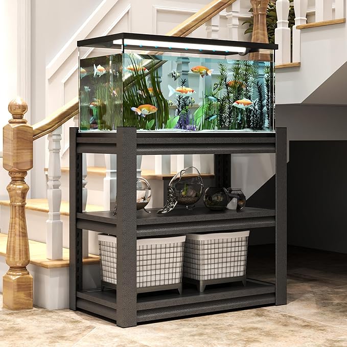 Fish Tank Stand,3-tier Rack Shelf Heavy Duty Metal Frame Aquarium Stand 20 Gallon,Reptile Terrarium Stand for 30 Gallon Long Aquarium,Reptile Tank Stand,Breeder Tank Stand,31.5"*18"*34"