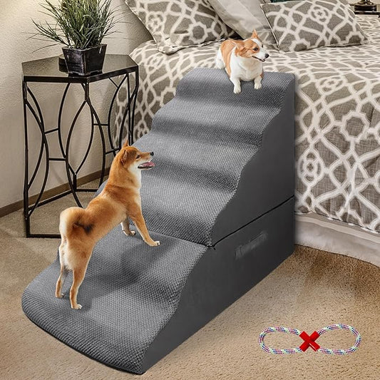 Dog Stairs Steps for 30 Inches Tall High Bed, Pet Dog Ramp Ladder for Small Dogs Injured, Doggie, Old Cats, Kitty, Small Animals(Grey, Up to 29 30 31 32 33 Inch Tall Bed)