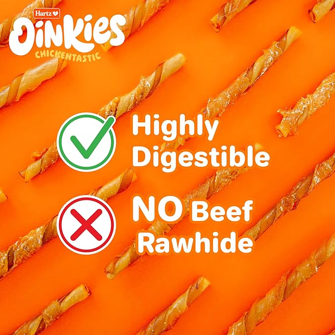 Hartz Oinkies Rawhide-Free Tender Treats Wrapped with Chicken Dog Treats Chews, 36 Count, Highly Digestible, No Artificial Flavors, Perfect for Smaller and Senior Dogs